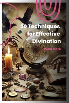 20 Techniques for Effective Divination: A mystical scene with a candle, crystals, and an ancient compass. Ravens fly above. Seeking Knowledge, Crystal Magic, Natural Wonders, Crystal Healing, Supernatural