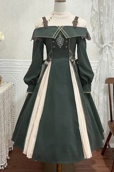 Dark Green Long Sleeves Ruffle Embroidery Bowknot Gothic Princess Lol – LolitaInside Alexis Outfits, Twink Fashion, Digital Outfits, Gothic Princess, Stand Collar Top, Winter Suit, Dress Sleeve Length, Dress Autumn, Prom Dress Inspiration