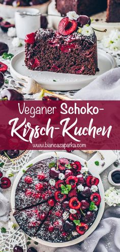 vegan schoko - kirsch - kuchen cake with cherries on top