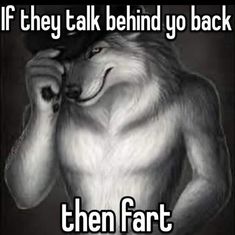 a wolf with the caption if they talk behind you back then far