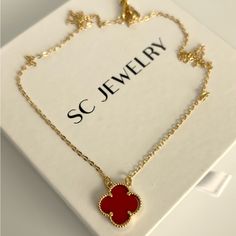 -Double Sided -Red Clover Necklace -1 Motifs -Au750 Stamp -%100 Hypoallergenic -Will Not Tarnish Or Fade -Gold Plated On Stainless Steel Comes With Special Pouch Red Clover, Gift Inspo, Tarnished Jewelry, Birthday Outfits, Clover Necklace, Red And Gold, Birthday Outfit, Red Gold, Womens Jewelry Necklace