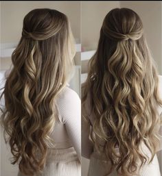 Curling Wand Hair, Simple Bridesmaid Hair, Bridemaids Hairstyles, Bridesmaid Hair Long, Half Up Wedding Hair, Simple Prom Hair