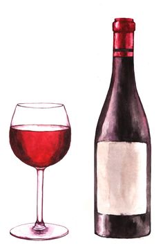 a drawing of a wine glass next to a bottle