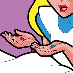 an image of a woman getting her nails done in the style of pop art on canvas