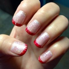 Love this for the winter parties! Christmas Nails Dipping Powder, Holiday Nails Tips, Easy Christmas Manicure, Christmas French Manicure, Dec Nails, Anytime Nails, Christmas Pedicure, Nail Dipping Powder Colors, Shiny Nails Designs