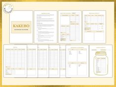 the kakebo financial planner is shown in gold foil