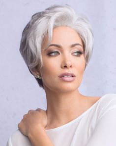 Alexander Lace Front Wigs Couture Collection Fiber: Synthetic Hair Cap Size: Average Lace Front! Hair Length: Fringe 5.91" | Crown 5.12" | Nape 1.58" Weight: 2.12-2.34 oz. Bethany from our Alexander Couture Collection is a short-length synthetic wig. This straight ready-to-wear wig is a voluminous brushed-up pixie with Rene Of Paris Wigs, Wilshire Wigs, Silver Wigs, A Blowout, Wig Outlet, Best Wig Outlet, Hair Toppers, Wigs For Women, Costume Wigs