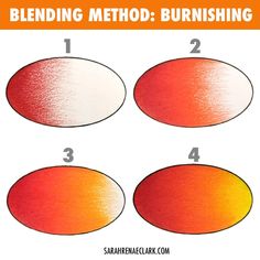 four different shades of red and orange with text overlay reading blending method burning colors