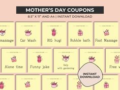 mother's day coupons are displayed on a pink background