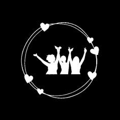 the silhouettes of three people are holding hearts