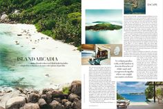 an article in the magazine is shown with pictures and words on it, including a beach