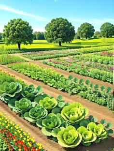 an artist's rendering of a garden with various plants and flowers in the foreground