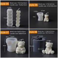 four different types of candle holders with teddy bear on each one and the other side