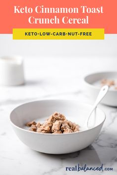 a white bowl filled with cereal on top of a table