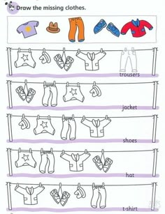 the clothes line worksheet for children to learn how to write and draw clothing