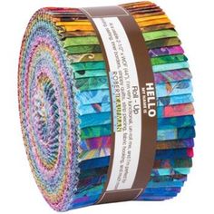 a roll of multicolored paper with the words hello written on it