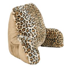 the leopard print pillow is made from sued and has a zippered closure on it