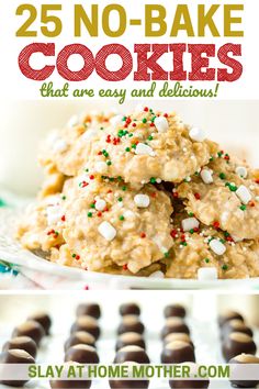 cookies with sprinkles and white chocolate on the top are shown in this collage