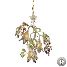 a chandelier with flowers and leaves hanging from it