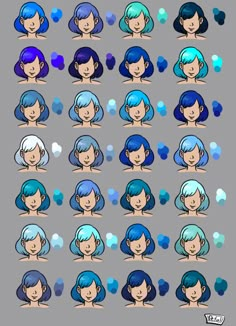 the different types of blue hair are shown in this cartoon character's head and shoulders