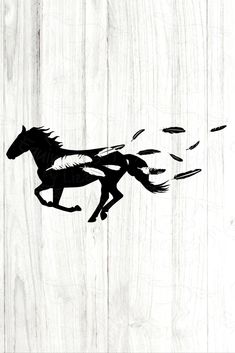 a black and white drawing of a running horse