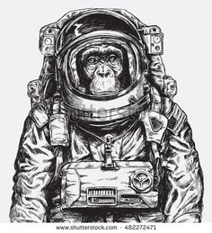 a monkey in an astronaut's suit is drawn on wood