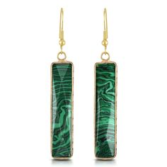 PRICES MAY VARY. Material: Gold-Plated Over Sterling Silver | Trademark: Stamped 925 (on hooks) Stone: Malachite | Color: Green | Finish: Shiny, Polished | Style: Trendy, Daily, Vintage, Rectangular, Bar Overall Measurements: 9 mm (0.35 in) wide x 63 mm (2.48 in) long including hook | Weight: 7 grams Earring Type: Pierced Dangle | Closure: Fish Hooks Item comes with original AERAVIDA jewelry packaging card. Perfect for gift giving to someone special or keep for yourself! Add a beautiful geometri Packaging Card, Accessories Classy, Jewelry Hooks, Colorful Stones, Polished Style, Green Accessories, Fish Hooks, Earrings Bohemian, Silver Dangle Earrings