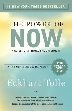 the power of now by echakrt tolle, with an image of clouds in the background