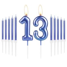 blue candles with the number thirteen on them