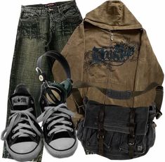 New Rock M106, Grunge Fits, Cool Fits, 2000s Fashion, Style Outfits, Retro Outfits