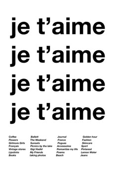 a black and white poster with the words je t'aime je t'aime