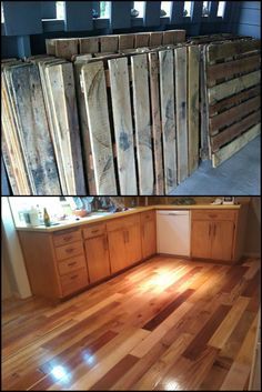 two pictures showing different types of wood flooring