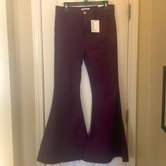 Brand New Zenana Plum Colored Super Flare Jeans. Size Large 10/11 Jeans Large, Super Flare Jeans, Plum Color, Color Purple, Flare Jeans, Plum, Jeans Size, Wide Leg, Women Jeans