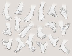 a bunch of feet that are drawn in different positions and sizes, including the top one with