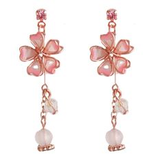 the pink flower and pearl drop earrings