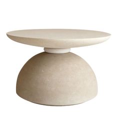 a white table with a circular base on it's top, against a white background