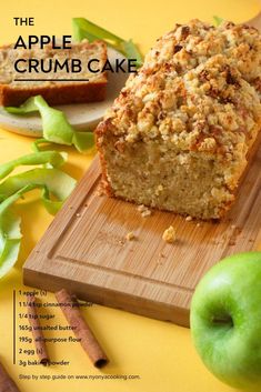 an apple crumb cake on a cutting board