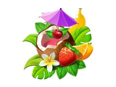 an image of fruit and umbrellas on the white background for your text or design