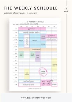 the weekly schedule is shown in pink and blue