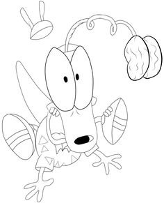 a cartoon character flying through the air with an egg in his hand and another object behind him