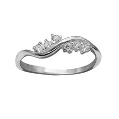 Featuring a lovely wave design adorned with dazzling round-cut cubic zirconia stones, this sterling silver ring is simply stunning.Click here for more PRIMROSE jewelry.RING DETAILS Width: 5 mm Metal: sterling silver CUBIC ZIRCONIA DETAILS Total weight: 1/3 ct. Shape: round Setting: prong Size: 6. Gender: female. Age Group: adult. Wave Ring Silver, Real Silver Necklace, Sapphire Crown, Braided Ring Band, Silver Bracelet Designs, Silver Rose Ring, Twisted Band Ring, Sterling Silver Name Necklace, Sapphire Stones