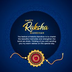 happy radisha bandhan greeting card with circular frame and colorful decoration on dark blue background