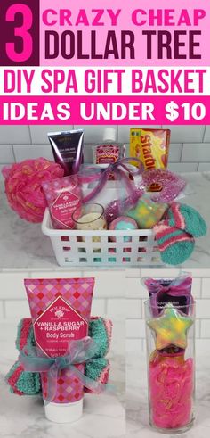 the dollar gift basket is filled with bath products and other items to give as gifts