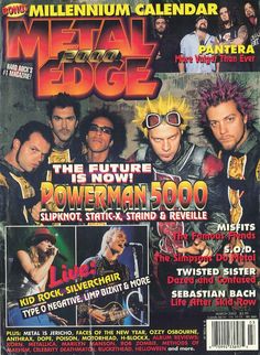 an advertisement for the metal edge magazine, with pictures of rockers and their band members