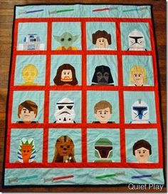 a star wars themed quilt with many characters on it