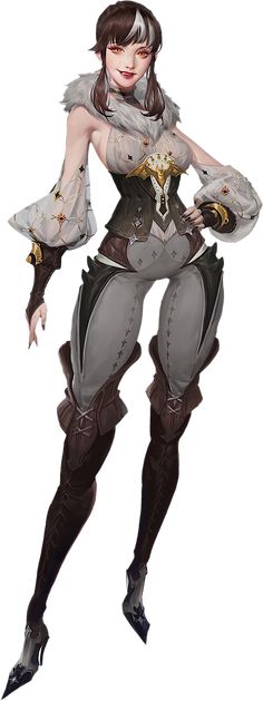 a female character in armor and boots