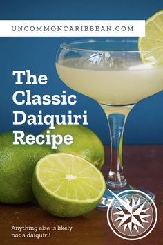 the classic daiguri recipe is served in a coupe glass and garnished with limes