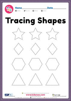 the worksheet for traceing shapes is shown in purple and white with stars on it