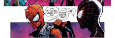 the spider - man is talking to his friend in front of some other superheros