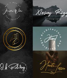 four different logos for photography, including one with a handwritten name and the other with a